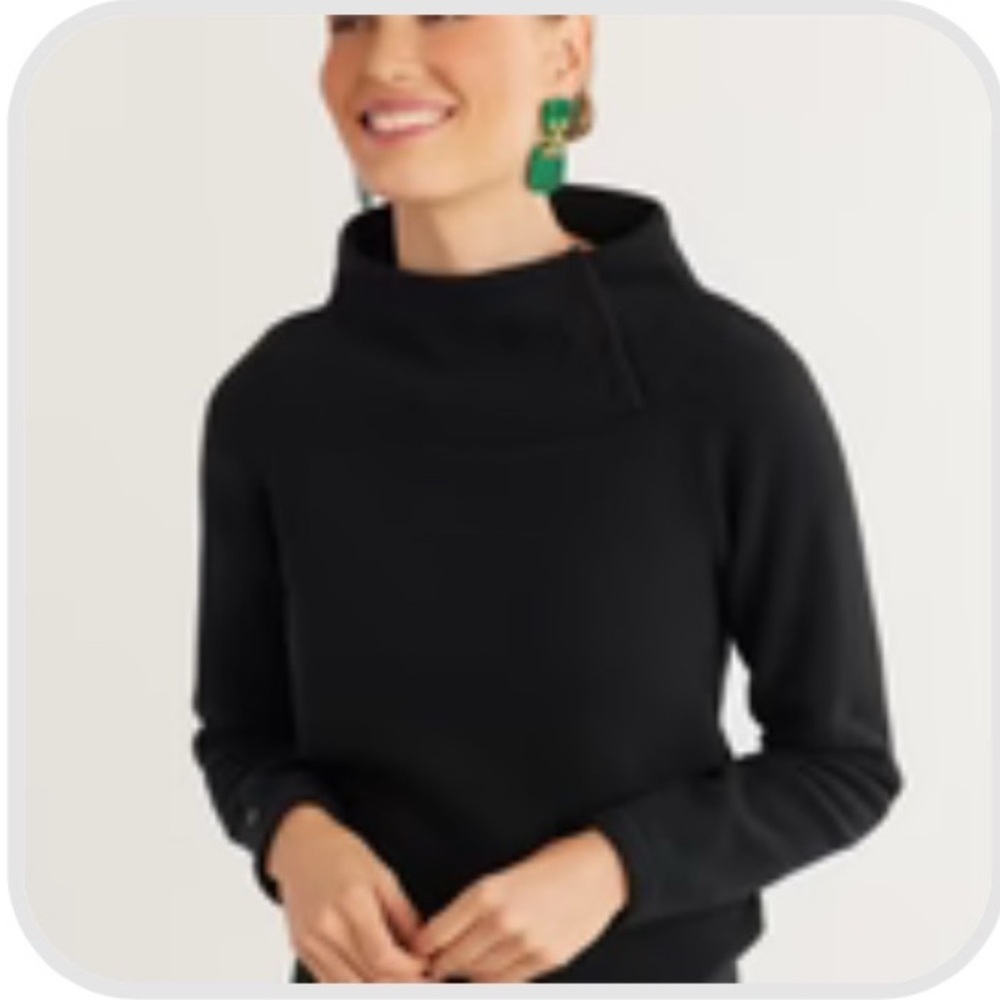 NWT Dudley Stephens Marielle Mock Neck Vello fleece sweater in black.